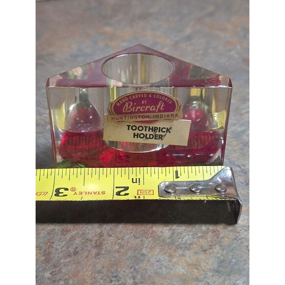Vintage Bircraft Lucite Toothpick Holder Red Rose Original Labels - Picture 7 of 8